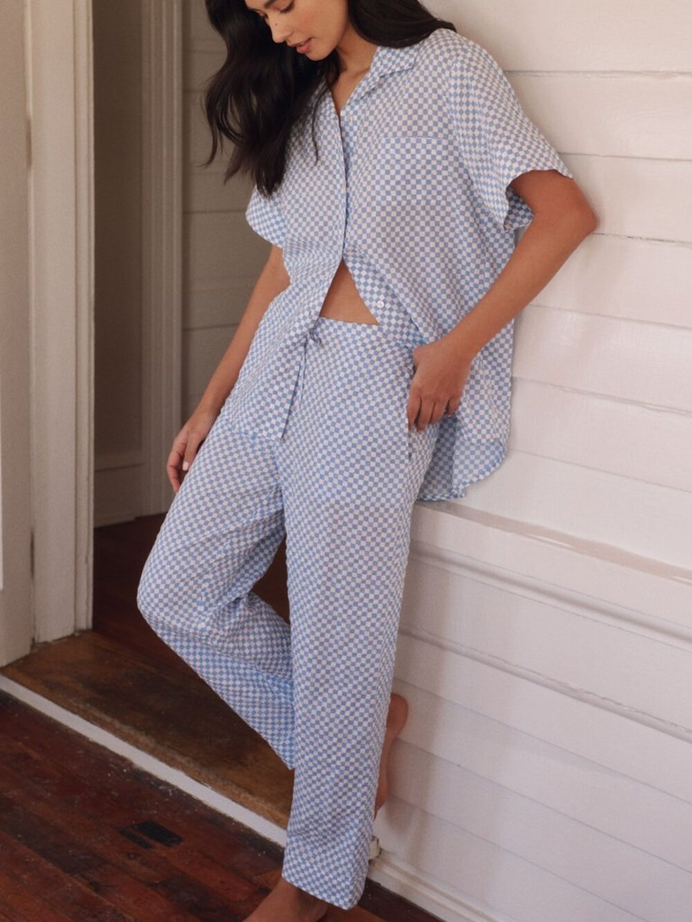 Papinelle Anais Blue Checkerboard Pajama Set Size M
